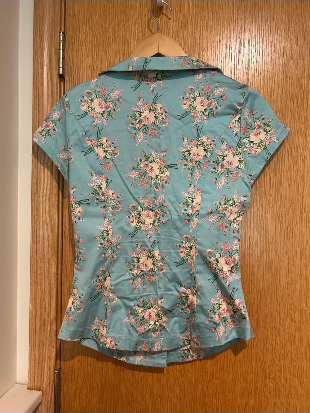 Voodoo Vixen Mint Blue Floral Button-Front Top - Picture 5 of 5